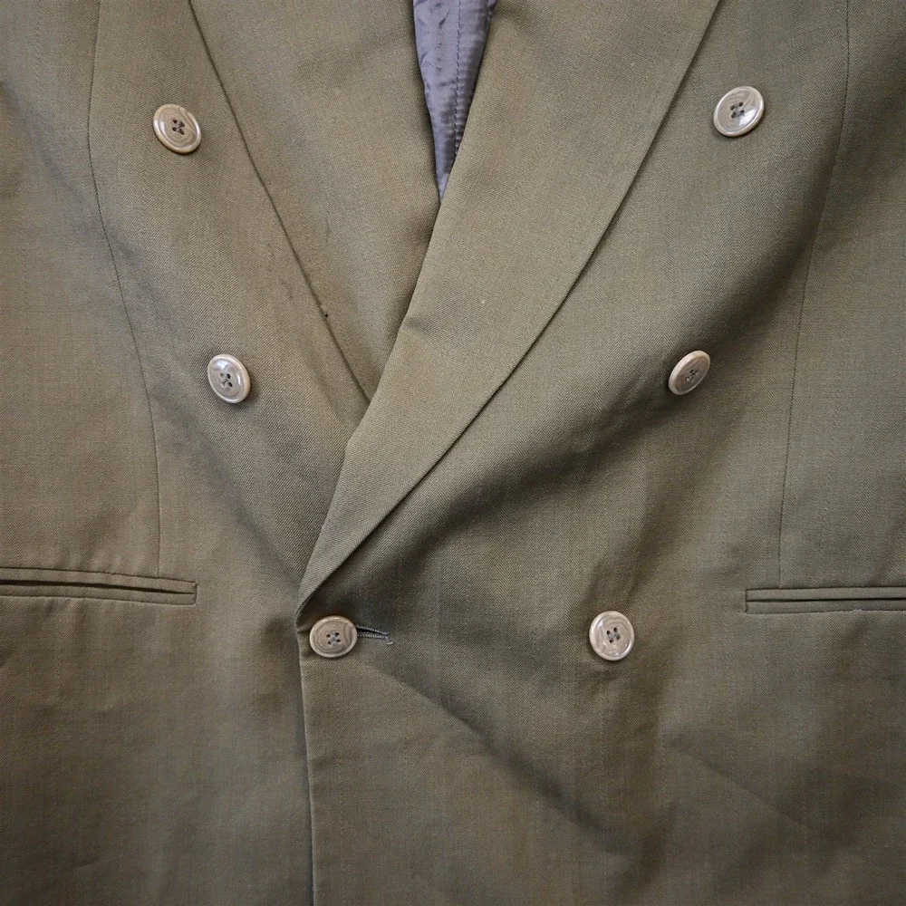 Vtg Double Breasted 42L Green 100% Wool Mens Blazer Suit Jacket Sport Coat_3